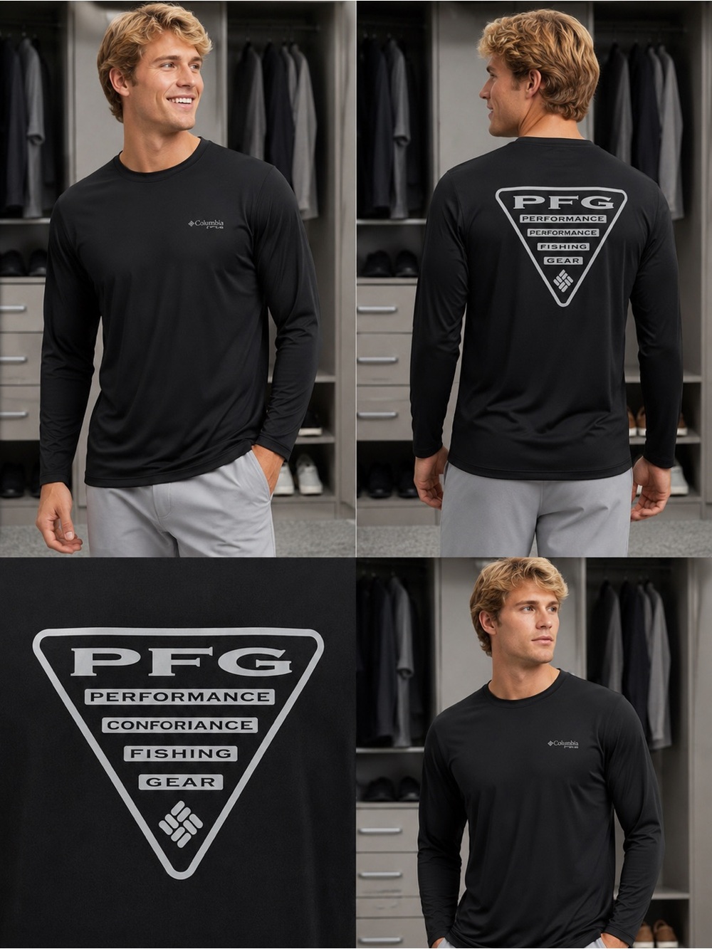 Columbia Black Long-Sleeve PFG Performance Fishing Shirt